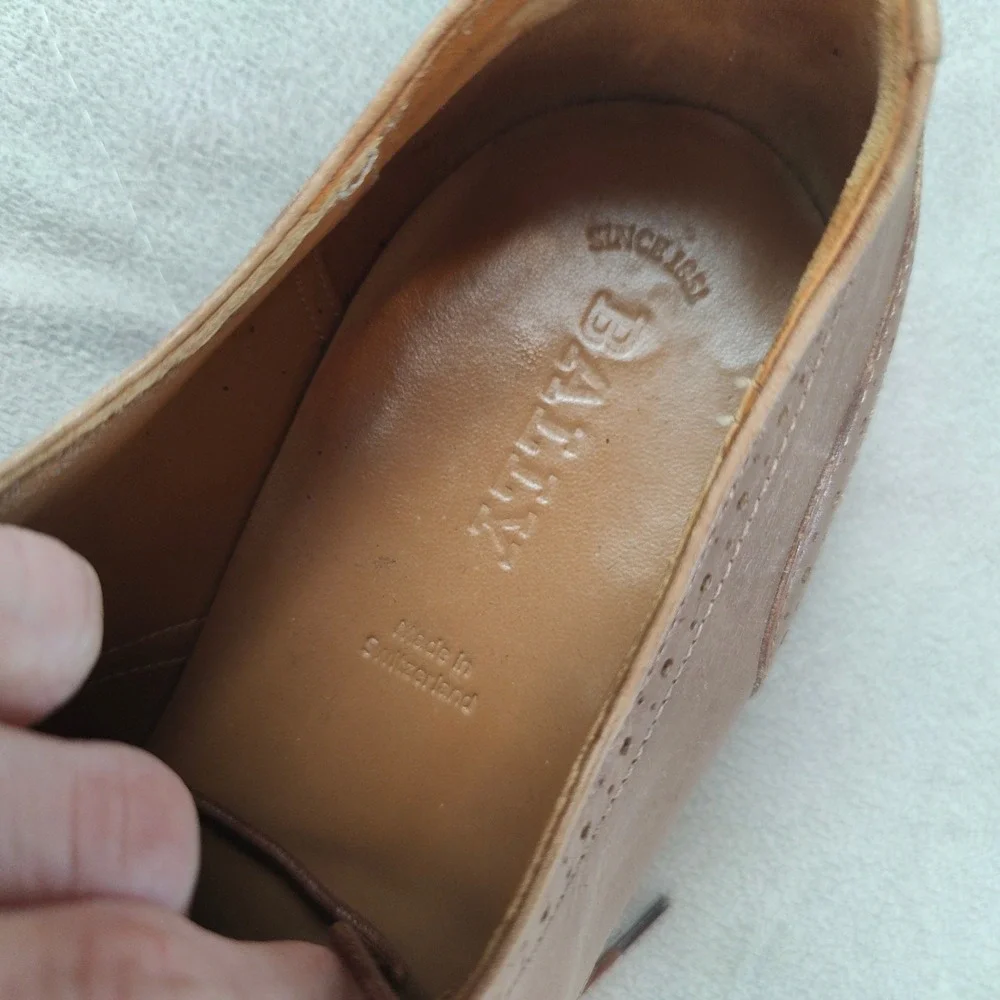 Bally Oxfords Mens 11 D Tan Brown Leather Brogue Medallion‎ Derby Shoes